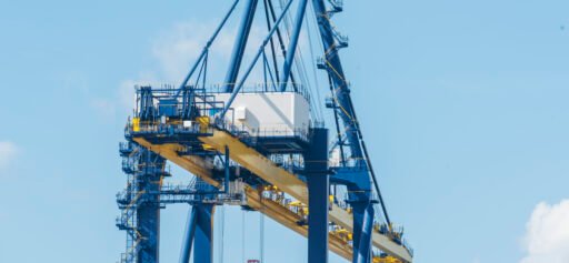 Engineering shipping crane depot at logistic export terminal control. Warehouse freight background